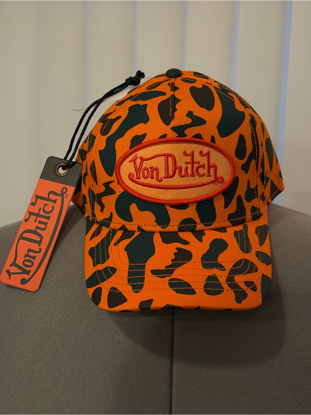 Von Dutch Orange and Black Leopard Kids Cap
